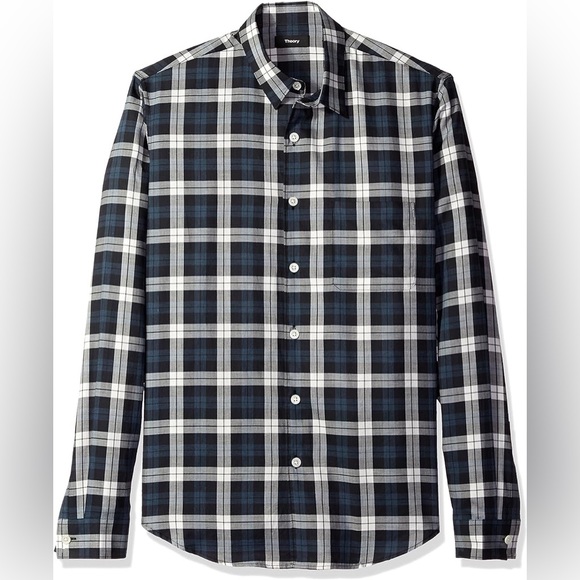 Theory Other - Theory Rammy Cullen Plaid Check cotton Navy Button Down Size L